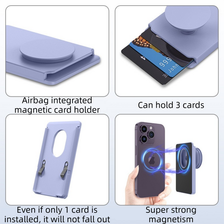 2-Pack 2-in-1 Purple Magnetic Card Wallet Integrated Pop Airbag Stand(9.5x6x0.8 CM) - Including Magnetic Ring, for MagSafe Compatible iPhone 14/13/12 Series & Standard Phone Cases