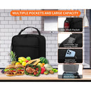 Black Portable Insulated Lunch Bag - Oxford Cloth Handheld Meal Prep Tote, Large-Capacity Square Upright Design for School Office