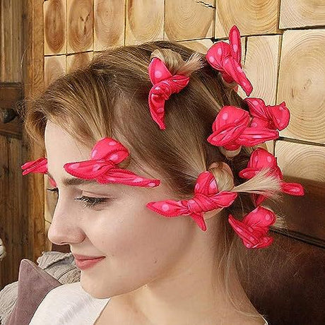 20-Pack Pink Polka Dot Bow Sponge Hair Rollers Set -  Soft Sleep Pillow Lazy No-Heat Curler for Heatless Loose Curls Hair Style