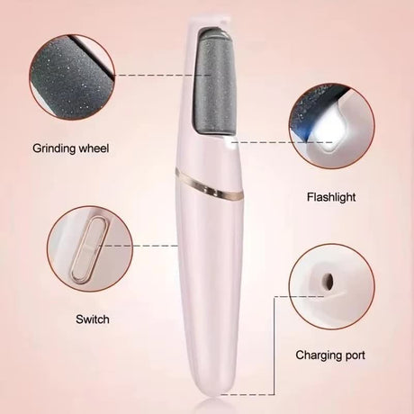 White Wireless Electric Foot Grinder With Two Heads - Automatic Pedicure Tool for Removing Callus and Dead Skin, Portable Small Handheld Design & USB Rechargeable