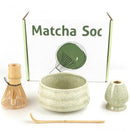 Matcha Color Ceremony 4-Piece Matcha Ceramic Tool Set - Gift Box with Whisk (Chasen), Whisk Holder (Chasen Kuse-Naoshi), Bowl, and Scoop