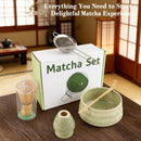 Gradient Green Ceremony 5-Piece Matcha Ceramic Tool Set - Gift Box with Whisk (Chasen), Whisk Holder (Chasen Kuse-Naoshi), Bowl, Sieve, and Scoop