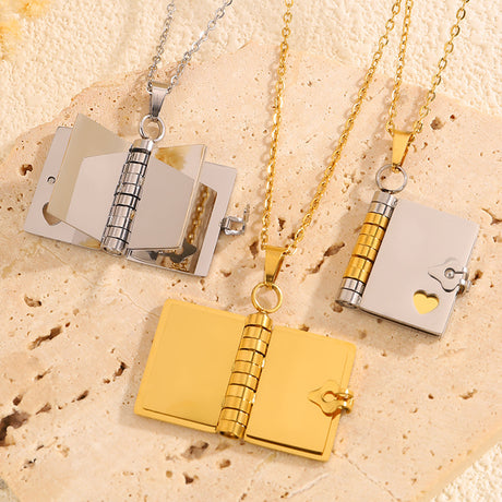 Sliver Titanium Steel Fading-Resistant Envelope Locket Necklace - Openable Love Letter Pendant for Couples