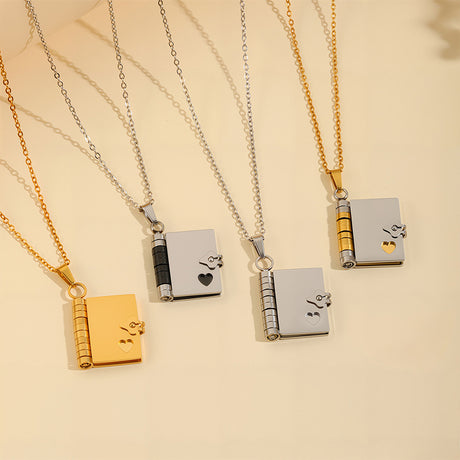 Sliver Titanium Steel Fading-Resistant Envelope Locket Necklace - Openable Love Letter Pendant for Couples