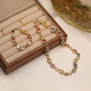 White-Gold Elegant Light Luxury Geometric Colorful Gemstone Bracelet (L: 16-21CM) - Copper Cuban Chain Cuff