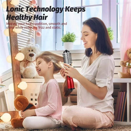 2-in-1 Blue Automatic Rotating Hot Air Styler(38/50mm Curling Barrel) - Multifunctional Hair Dryer Brush, Straightener & Curler with 3 Heat Settings and 360° Bi-directional Rotation