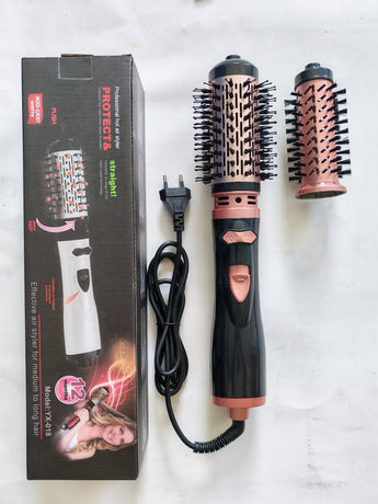 2-in-1 Pink Automatic Rotating Hot Air Styler(38/50mm Curling Barrel) - Multifunctional Hair Dryer Brush, Straightener & Curler with 3 Heat Settings and 360° Bi-directional Rotation