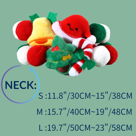 Christmas Pet Pom-Pom Adjustable Cotton Collar Set(2-Pack Size L) - Cat and Dog Holiday Costume, Cute Bell Hat and Tree Umbrella Designs