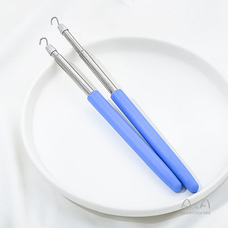 2-Pack Blue Jewelry Fastener Helper Tool - Quick Bracelet & Fine Chain Wearer Aid With Telescopic Titanium Steel Hook