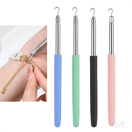 2-Pack Green Jewelry Fastener Helper Tool - Quick Bracelet & Fine Chain Wearer Aid With Telescopic Titanium Steel Hook