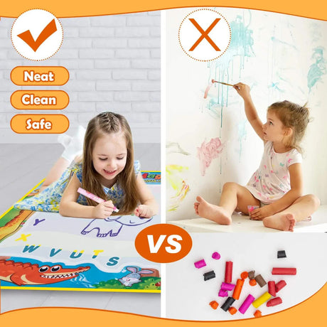 80x60CM Christmas Style Magic Water Doodle Mat Toy | Reusable Aqua Painting Set with 9 Accessories, Mess-Free Water Painting Learning Blanket