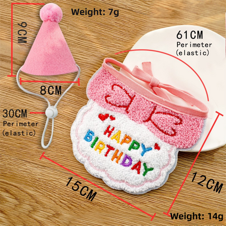 4-Pack Adorable Pet Dog Cat Birthday Party Hat & Bib Set(Yellow & Orange) - Embroidered Bandana Bib & Felt Party Hat, Adjustable Tie-On Dress-Up Accessories