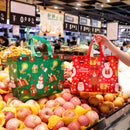8-Pack New Christmas Red Non-Woven Tote Bags(32 x 25 x 17 CM) - Santa Sleigh & Forest Design, Holiday Reusable Gift Carrier Bags