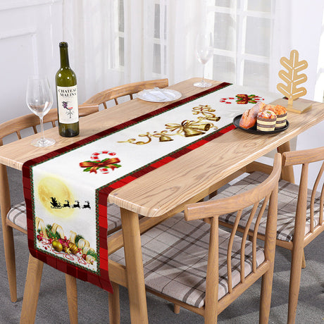 Style-6 New Year & Christmas Table Runner(33 x 180 CM) - Festive Linen Tablecloth, Digital Print Christmas Decor