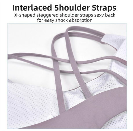 XL Size Purple Elegant Sexy Criss-Cross Back Sports Bra for Women - High Support & Anti-Shock, Wire-Free Yoga Crop Top with X-Shape Fine Strap