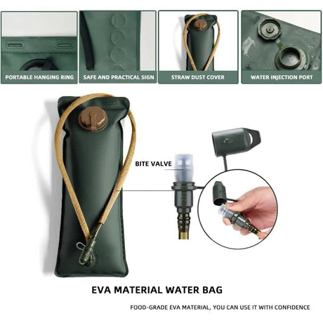Outdoor Green 2L Hydration Bladder for Running & Cycling - Eco-Friendly PEVA Material Water Reservoir Pack Insert with Bite Valve & 93CM Water Pipe