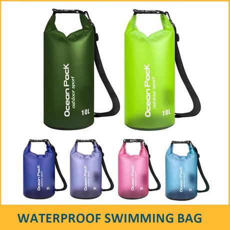 Orange 20L PVC Waterproof Swimming Bag Bonus with Waterproof Phone Pouch - Roll-Top Floating Dry Gear Bags for Beach, Kayaking & Outdoor Sports