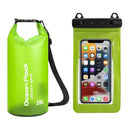 Light Green 20L PVC Waterproof Swimming Bag Bonus with Waterproof Phone Pouch - Roll-Top Floating Dry Gear Bags for Beach, Kayaking & Outdoor Sports
