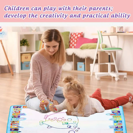 80x60CM Ocean World Water Doodle Mat - Educational Aqua Drawing Blanket, Marine Life Style Deluxe 10-Piece Set