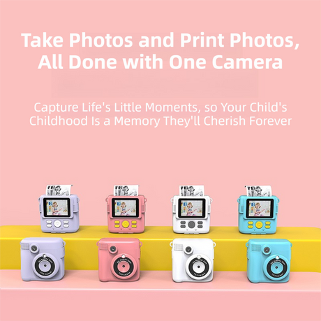 Pink ABS-681 Portable Kids Mini Digital Polaroid with 32GB Card,  3 Rolls Printing Paper & 6 Color Pens - Instant Print Thermal Photo Printer for DIY Fun