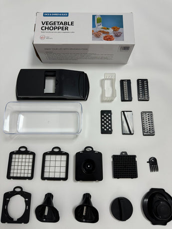 18-Piece Black Multi-Function Vegetable Chopper & Slicer Set - Rotary Grater with 5 Muti-Style Stainless Steel Blades for Home Kitchen