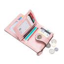 Dark Blue Korean Style Cutout Compact PU Leather Wallet - Women's Mini Bifold Purses with 8 Card Slots, 2 ID Window & Coin Zip Pocket