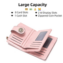 Black Korean Style Cutout Compact PU Leather Wallet - Women's Mini Bifold Purses with 8 Card Slots, 2 ID Window & Coin Zip Pocket