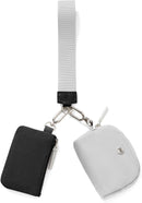 Black Grey Women's Ultralight Fashion Nylon Wristlet Pouch Set - Portable Mini Coin Purse & Key Holder Wallet