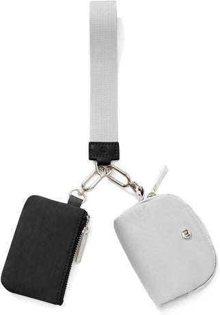 Black Grey Women's Ultralight Fashion Nylon Wristlet Pouch Set - Portable Mini Coin Purse & Key Holder Wallet