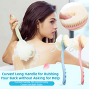 2-Pack Pink 2-in-1 Soft Bristle Long Handle Bath Brush & Shower Pouf Combo - Double-Sided Back Scrubber for Adults & Kids