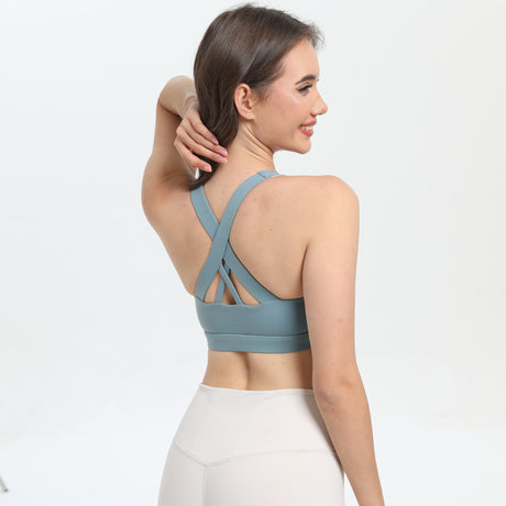2-Pack Blue High-Support Shockproof Sports Bra(M Size) - Women's Backless Yoga Running Vest with Naked-Feel Comfort (Padded & Wire-Free)