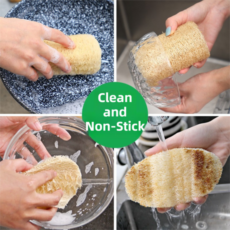 4-Pack Premium Soft Square Natural Loofah Segment Scrubber With Hanging Rope - Zero Waste Kitchen & Bath Loofah (Expands to >5cm Diameter & L 10CM)