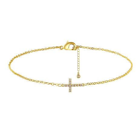 2-Pack Sliver Plated Micro-Paved CZ Mini Cross Bracelet - Dainty Adjustable O-Chain Wrist Jewelry(16-21CM)