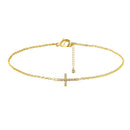 2-Pack Gold & Sliver Plated Micro-Paved CZ Mini Cross Bracelet - Dainty Adjustable O-Chain Wrist Jewelry(16-21CM)