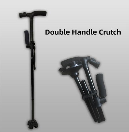 Folding LED Walking Cane with Dual Handle - Adjustable(88-98CM), Anti-Slip 4-Prong Base, and Stand-Up Function for Seniors