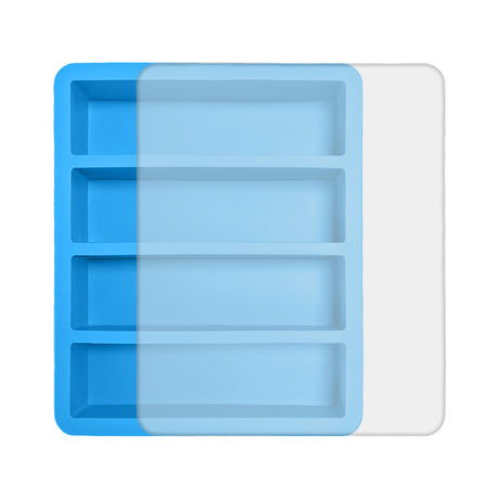 2-Packs Blue Flexible 4-Grid Silicone Long Ice Cube Tray with Lid - Easy Release Reusable Mold for Narrow Bottles & Cocktails