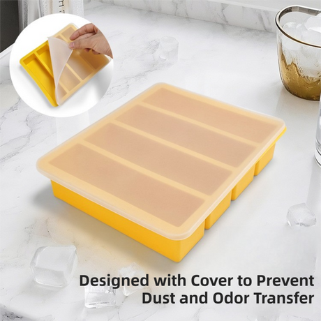 2-Packs Blue Flexible 4-Grid Silicone Long Ice Cube Tray with Lid - Easy Release Reusable Mold for Narrow Bottles & Cocktails