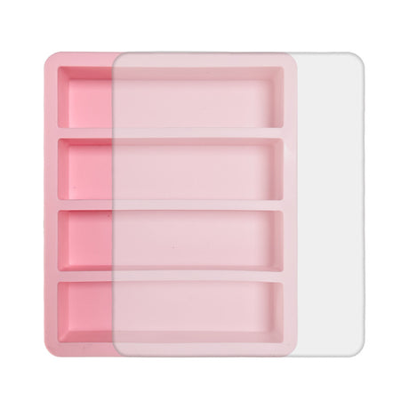 2-Packs Pink Flexible 4-Grid Silicone Long Ice Cube Tray with Lid - Easy Release Reusable Mold for Narrow Bottles & Cocktails
