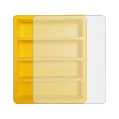 2-Packs Yellow Flexible 4-Grid Silicone Long Ice Cube Tray with Lid - Easy Release Reusable Mold for Narrow Bottles & Cocktails