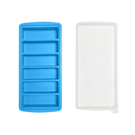 2-Packs Blue 6-Grid Extra Long Silicone Ice Cube Tray - Easy Release Reusable Food Grade Mold for Whiskey, Cocktails & Commercial Use