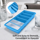 2-Packs Blue 6-Grid Extra Long Silicone Ice Cube Tray - Easy Release Reusable Food Grade Mold for Whiskey, Cocktails & Commercial Use