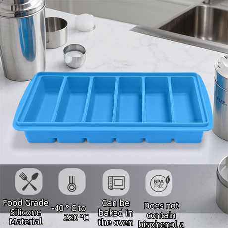 2-Packs Green 6-Grid Extra Long Silicone Ice Cube Tray - Easy Release Reusable Food Grade Mold for Whiskey, Cocktails & Commercial Use