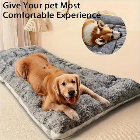 Superior Insulation Grey Dual-Sided Pet Sleeping Mat(45X90CM) for Dogs & Cats - 3D Thickened Support & Durable Wavy Quilting, Reversible Lamb Velvet & Brushed Cotton Bed