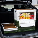 Green Collapsible Medium Standard Storage Box with Wooden Table Top(42x28x23CM) - Car Trunk Organiser for Australian Camping & Home Use