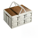 White Collapsible Medium Handle Storage Box with Wooden Table Top(42x28x23CM) - Car Trunk Organiser for Australian Camping & Home Use