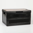 Black Collapsible Medium Side-Open Storage Box with Wooden Table Top(42x28x23CM) - Car Trunk Organiser for Australian Camping & Home Use