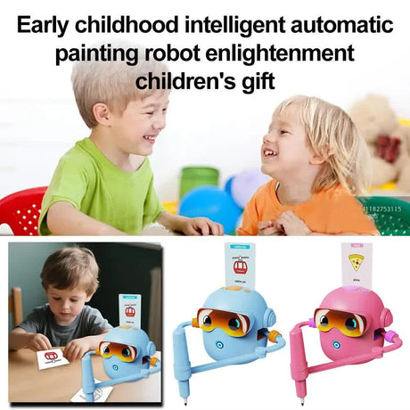 Blue smart Drawing & Learning Robot Toy with 100 Cards - Drawing & Vocabulary Educational Companion for Kids, Quick Card-Insert Recognition