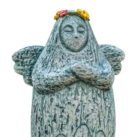 Zelda Goddess Statue Figurine(Large Statue with Flower Crown + Apple) - Retro Resin Finish, Hyrule Shrine Model for Garden, Aquarium & Car Decor