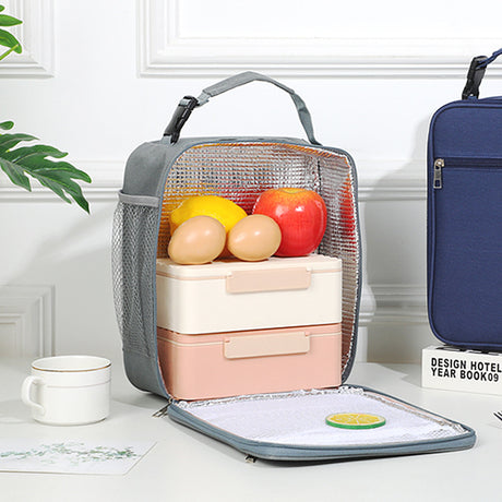 Blue Insulated Lunch Bag with Shoulder Strap - Portable & Large Capacity Thermal Bento Tote