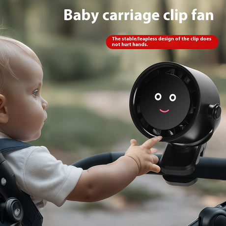 Black Portable Stroller Fan with LED Display - Bladeless Safety Clip-On Fan for Baby & Desk (4000mAh, 360 degree Rotation)